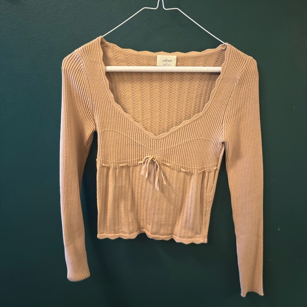 Aritzia/Wilfred Beige Ribbed Knit Top